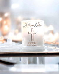 Thumbnail for Personalised Baptism candle burning brightly