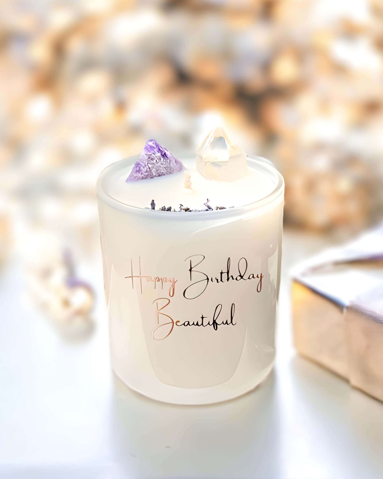 Happy birthday, beautiful - Candles with rose quartz 