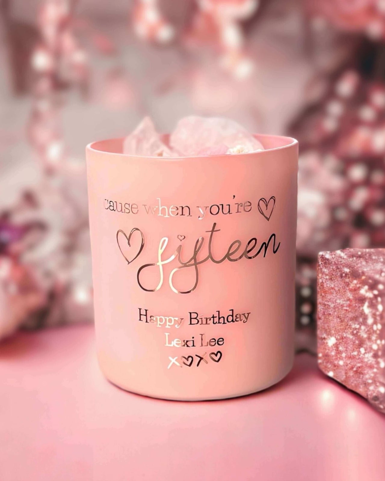 Personalised Pink Birthday Candle | Rose Quartz