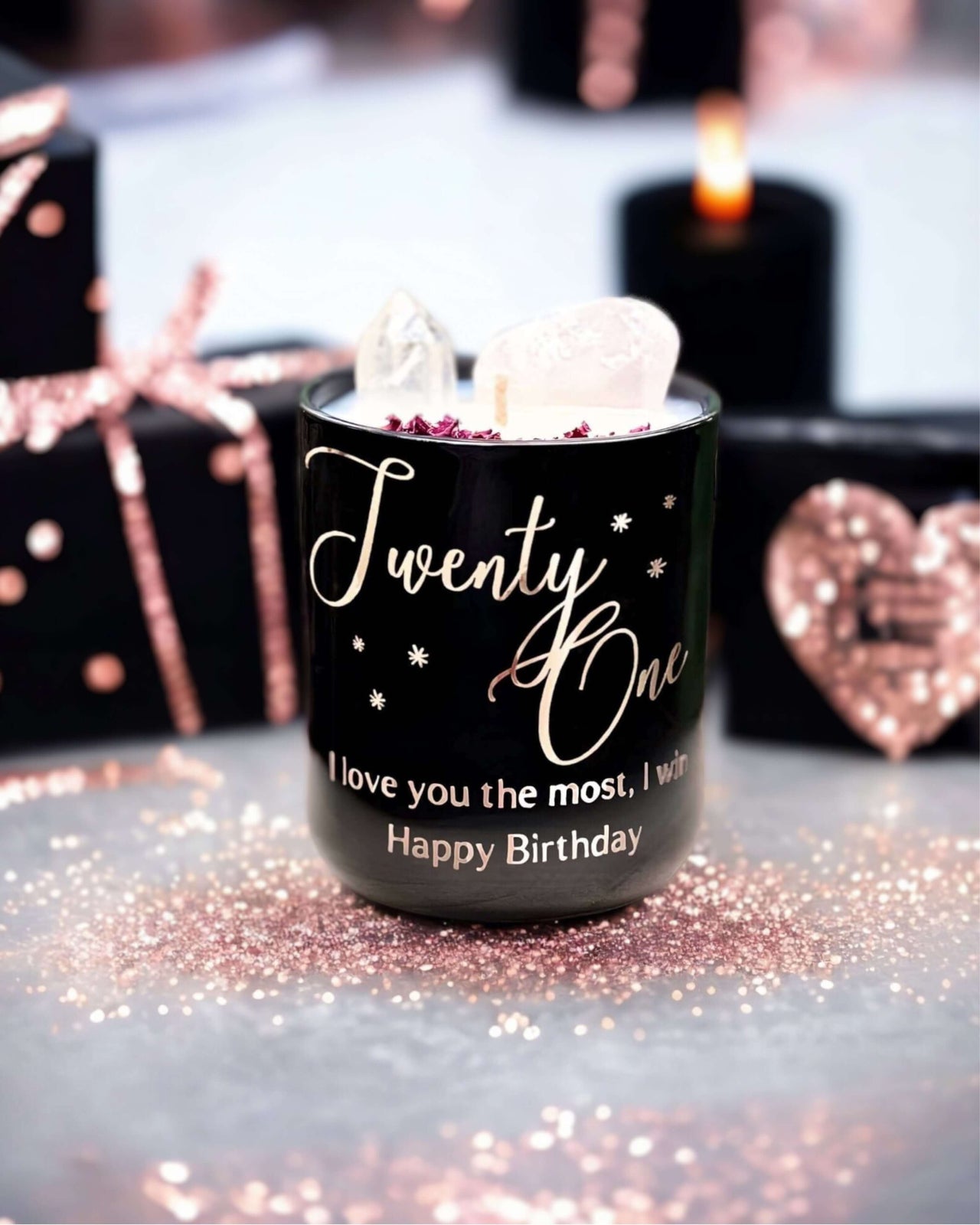 Personalised Message Birthday Candle - Rose Quartz