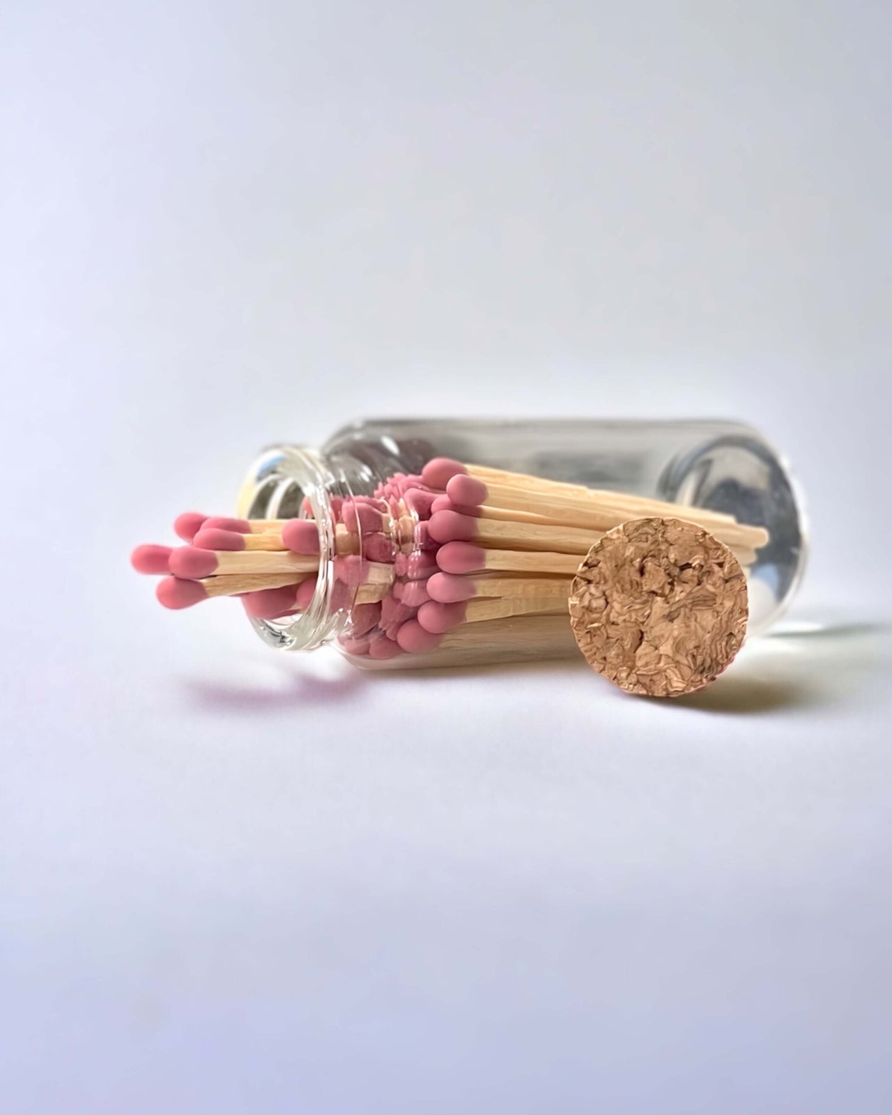 Stylish blush pink multicoloured matches come in a mini apothecary jar