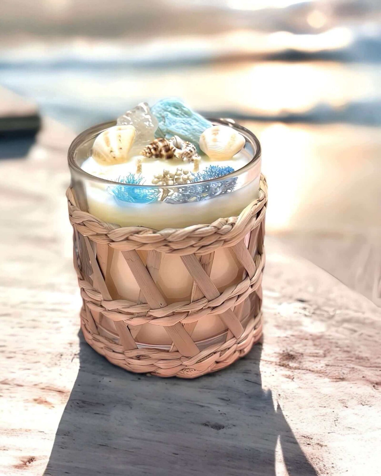 Oceanic Dream Candle I Seashells and Clear Quartz