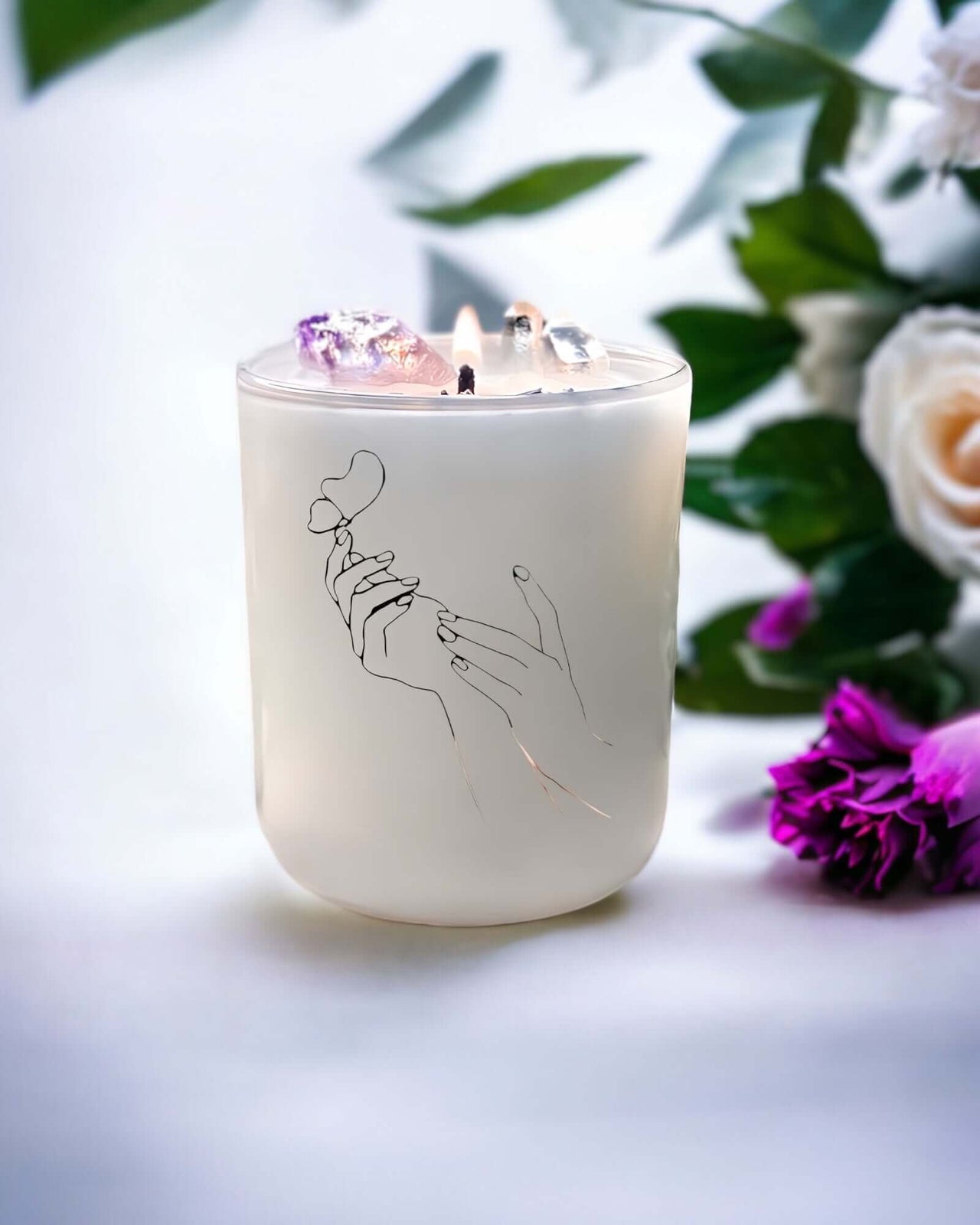 Wings of Peace Candles with Amethyst and Clear Quartz 