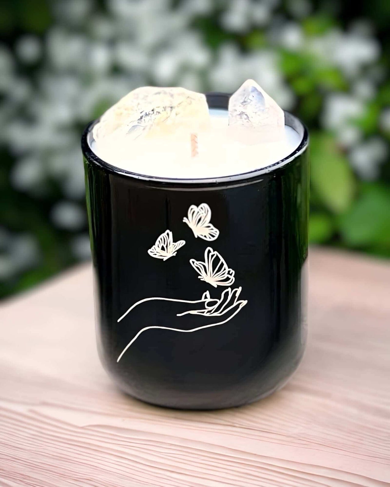 Butterfly Dance Citrine Crystal Candle in black