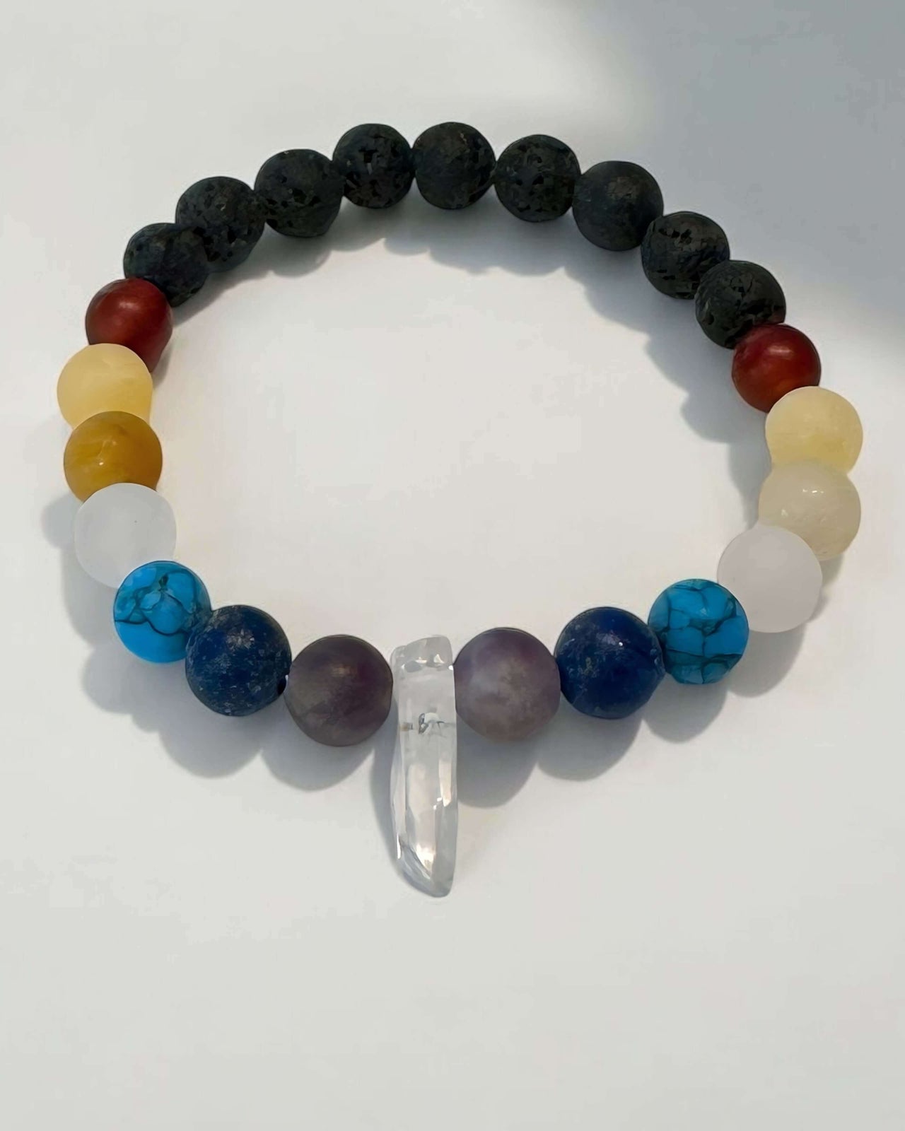 Amethyst, Lapis Lazuli, Howlite, Rose Quartz, Yellow Aventurine, Orange Calcite and Carnelian Chakra Bracelet.