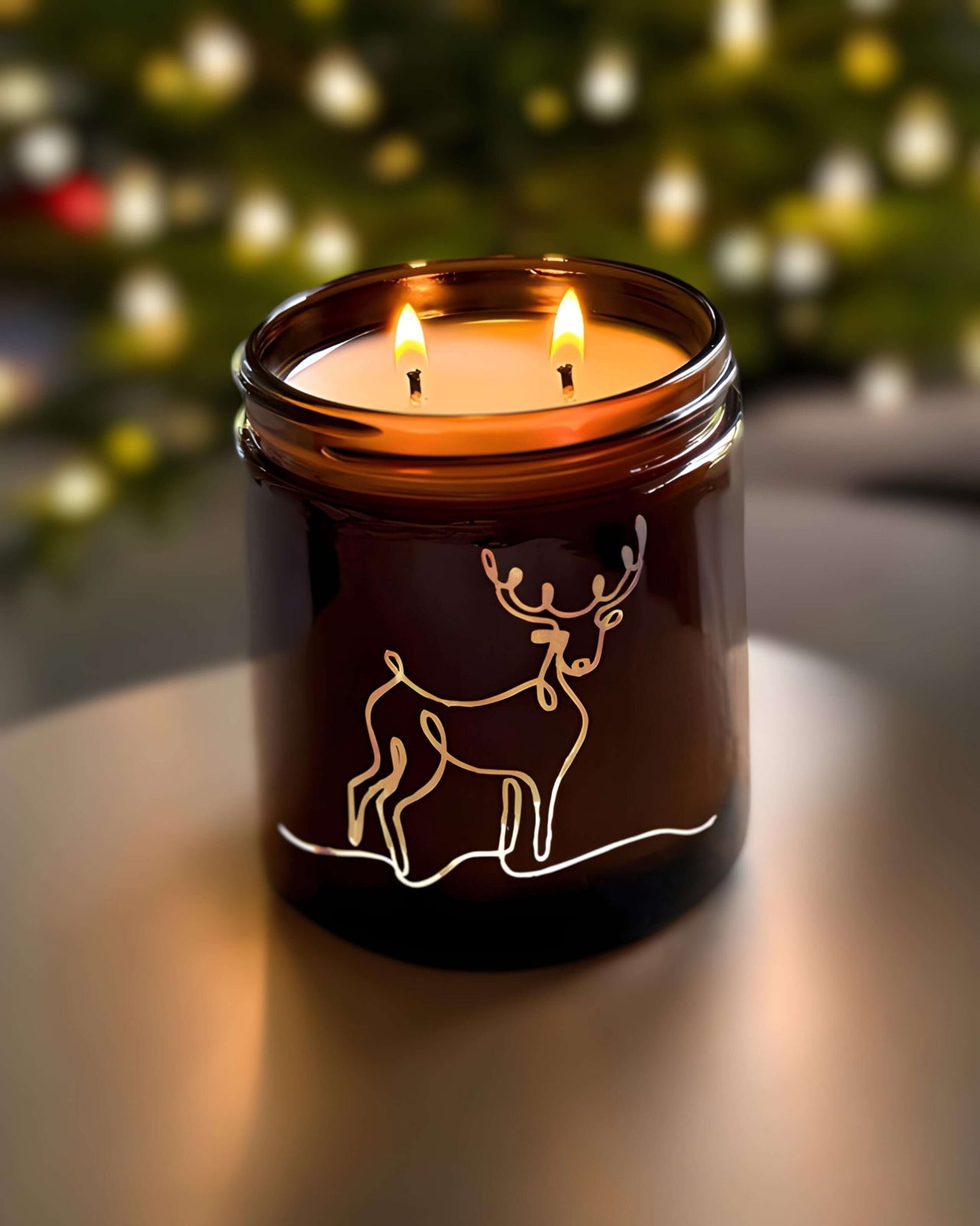 Original reindeer Christmas candles in an ambient amber jar