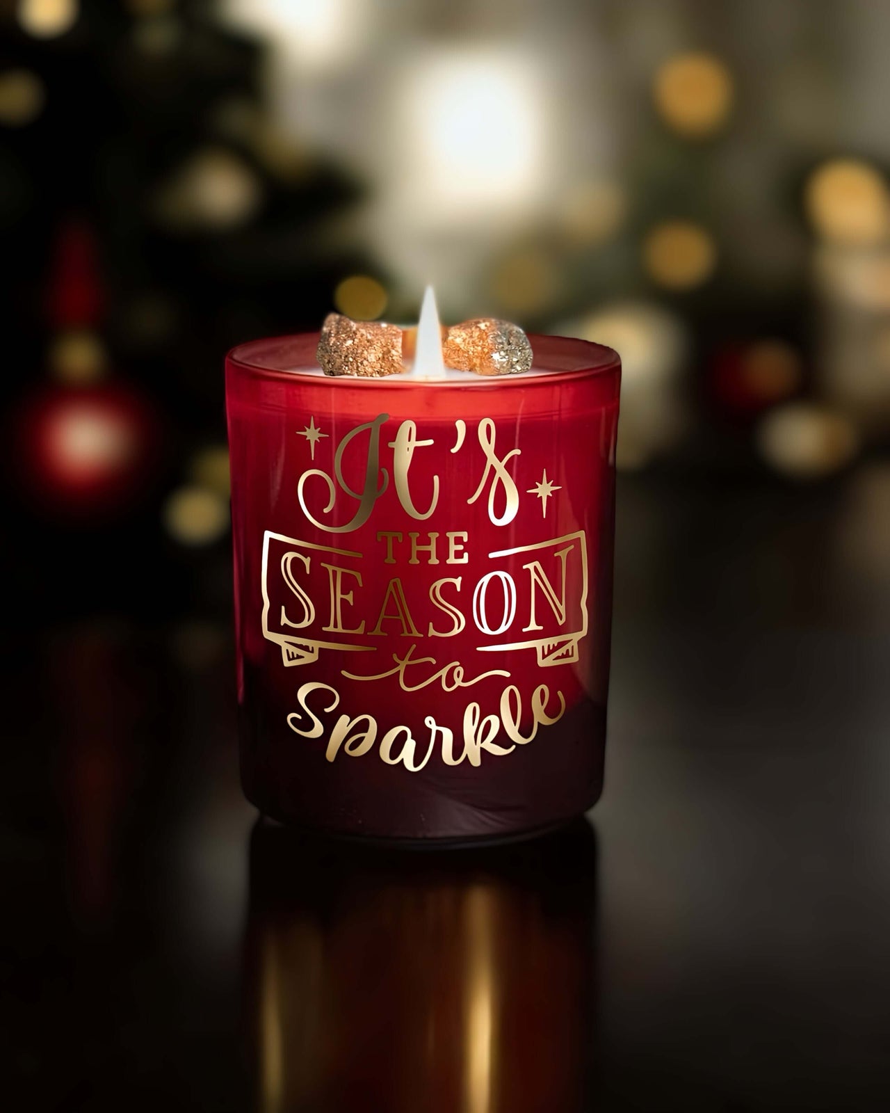 Christmas Sparkle Candles with Pyrite gemstone crystals inside.