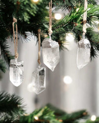 Thumbnail for Silver and clear quartz Christmas tree ornaments, gift set of 4