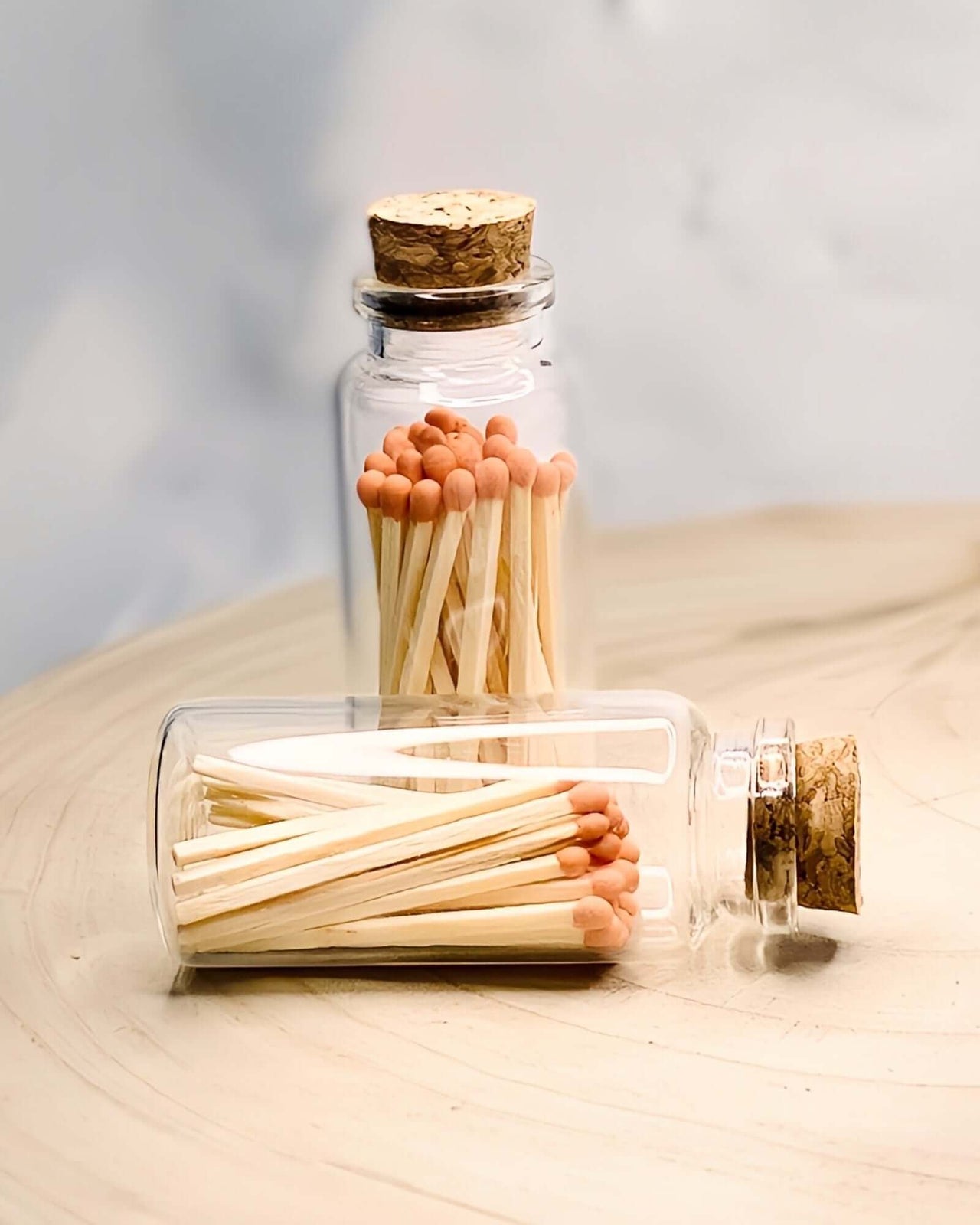 Stylish coral multicoloured matches come in a mini apothecary jar