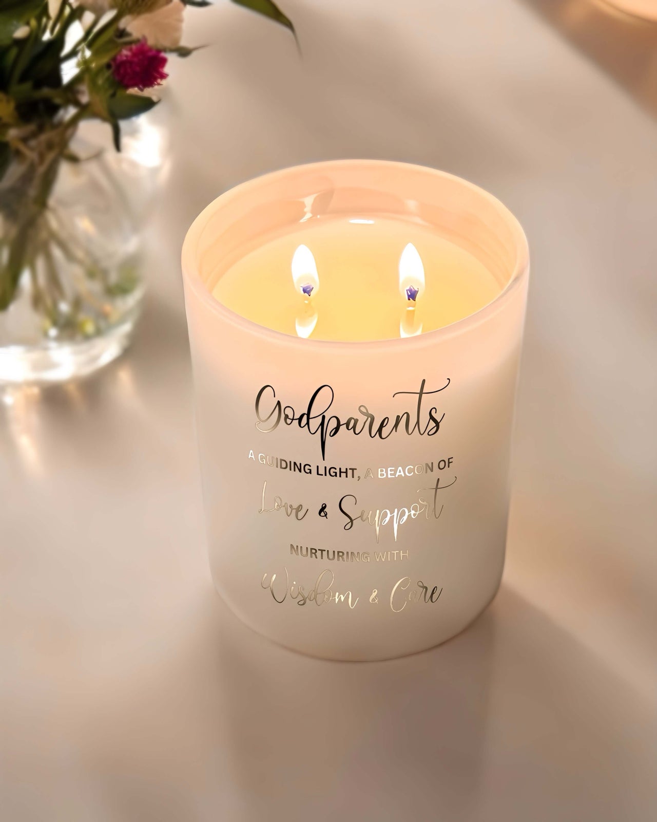 Elegant Godparents Keepsake Candle. " Godparents a guiding light, a beacon of love and support nurturing with wisdom and care”.