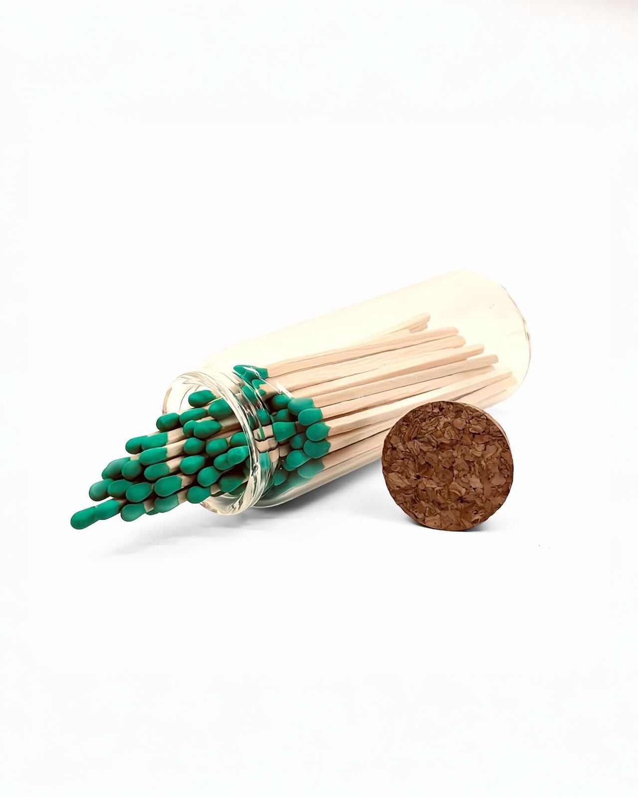 Stylish green multicoloured matches come in a mini apothecary jar