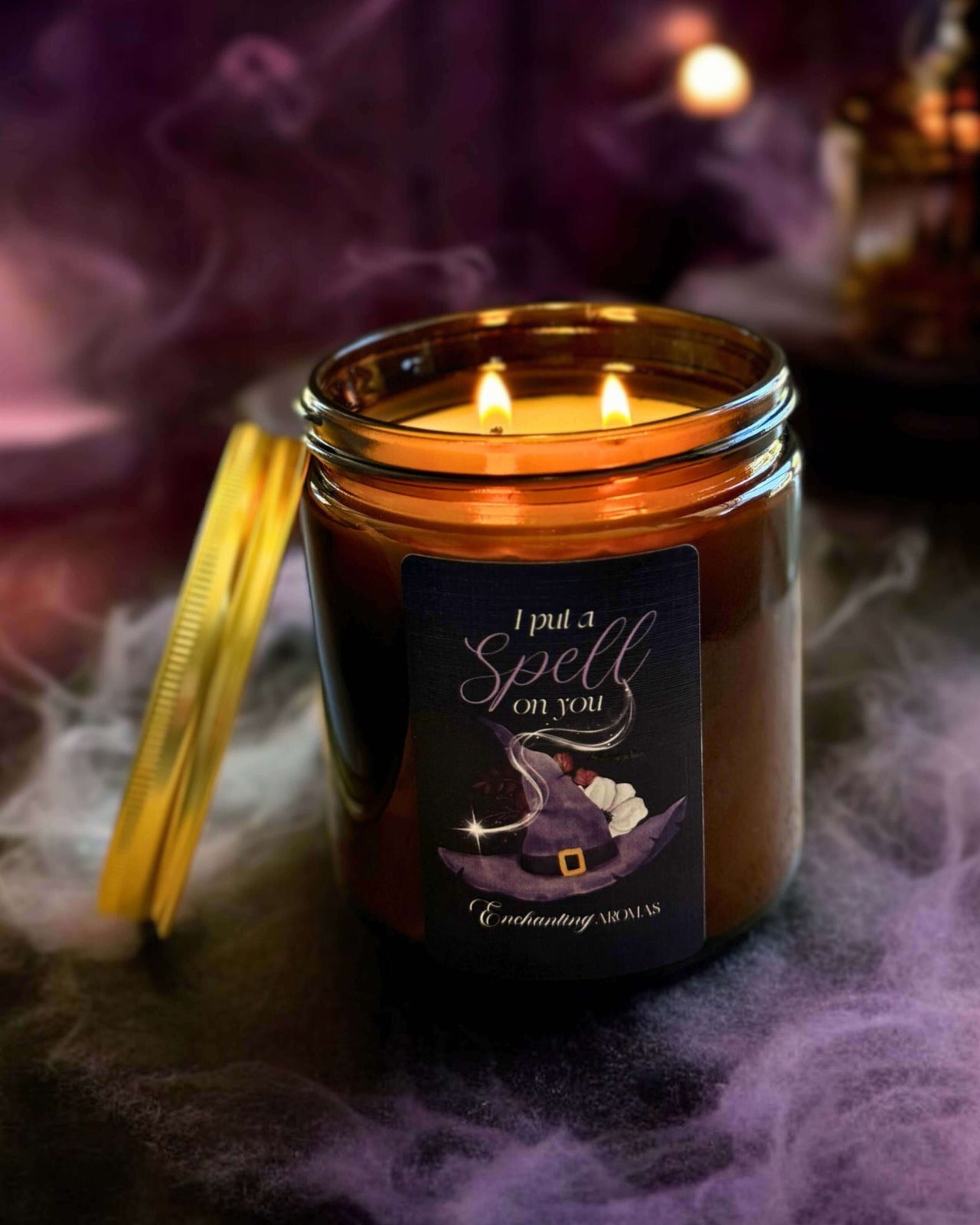 I put a Spell on You Candle. Sweet Bulgarian Rose sprinkled with Pink Pepper and Royal Lily florals. Sandalwood, Amber and Bergamot.