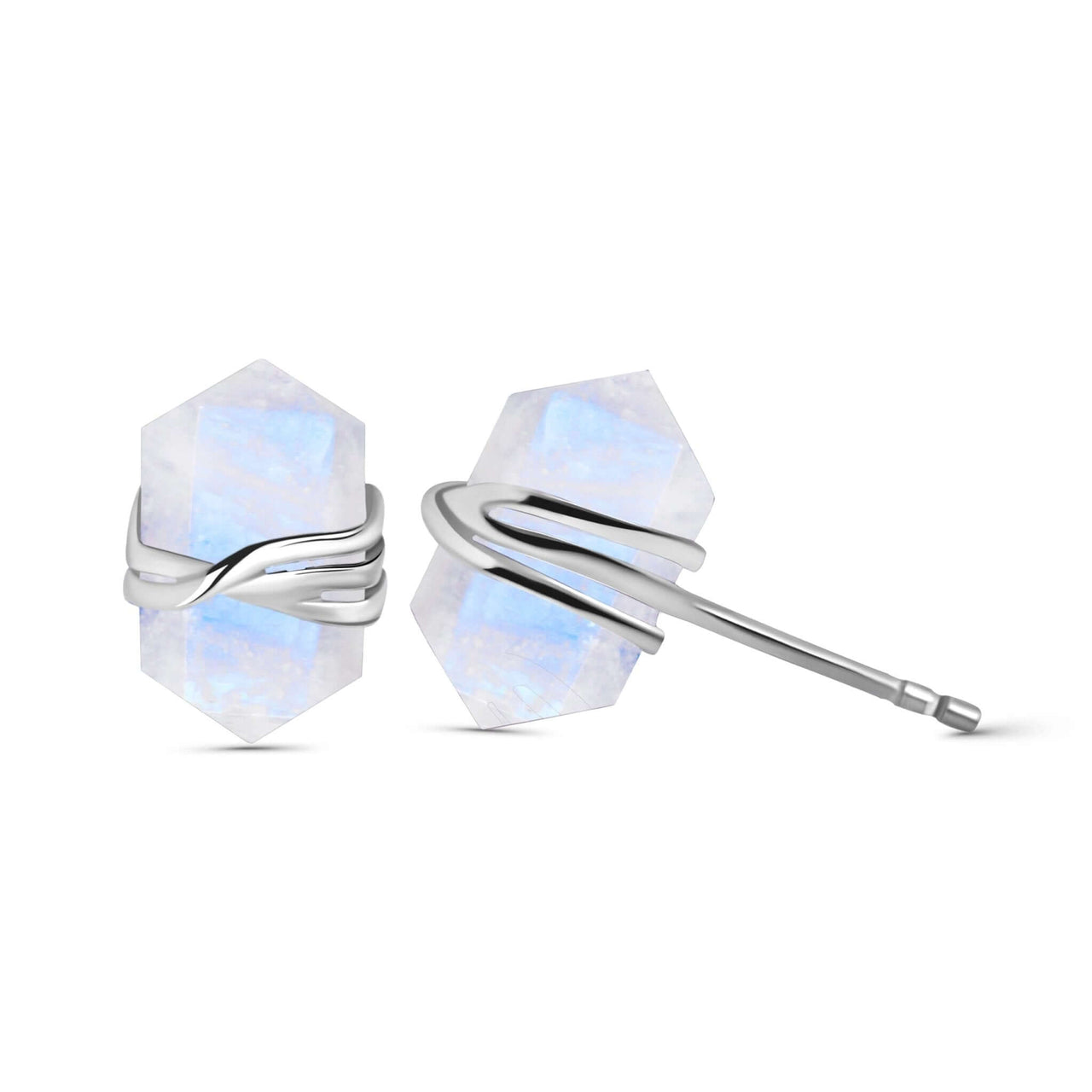 Moonstone Sterling Silver Stud Earrings | Pencil Cut