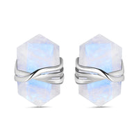 Thumbnail for Enchanting Aromas | Moonstone Sterling Silver Stud Earrings. Pencil Cut Bohemian luxe style. Afterpay is available here!