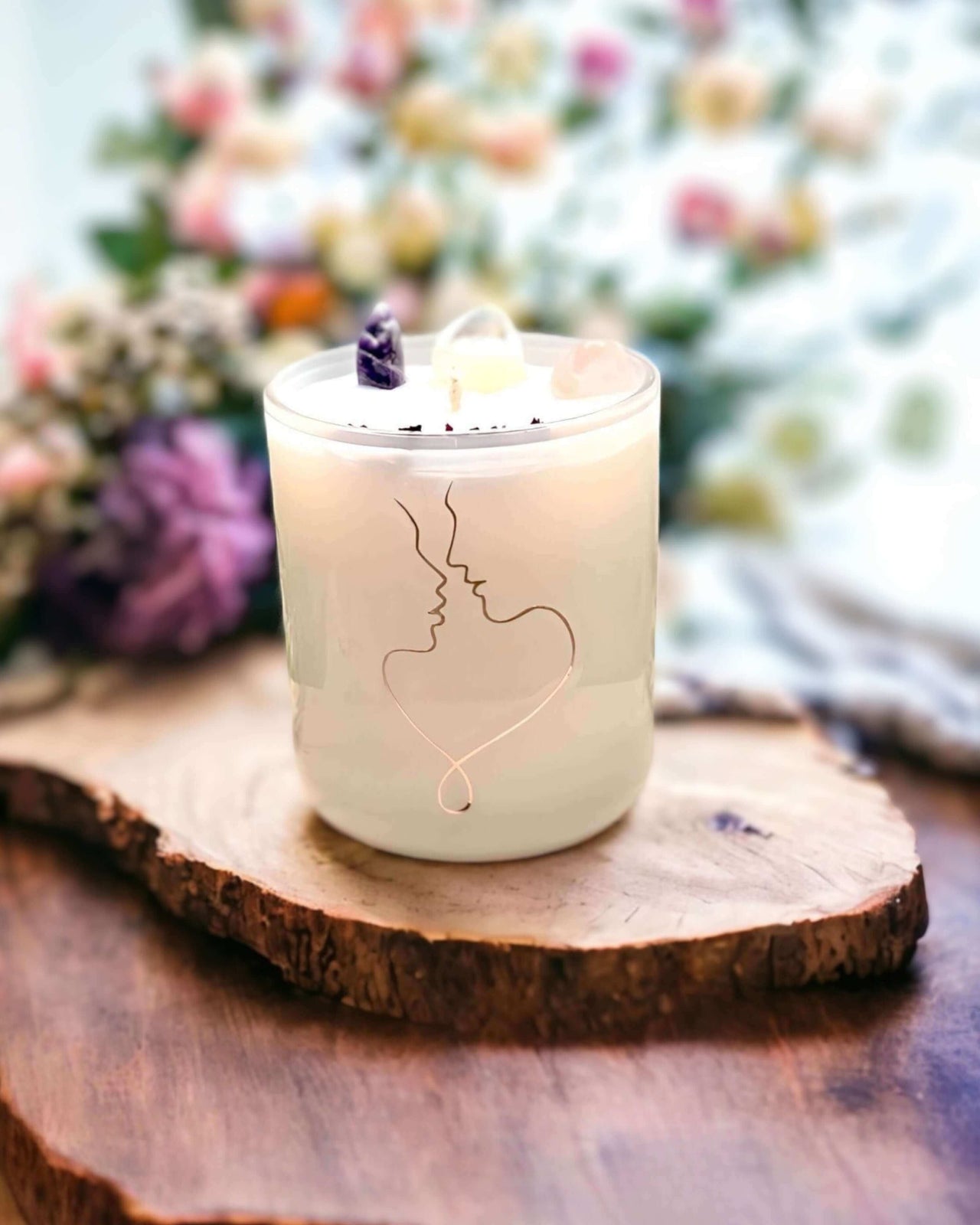 The Lovers Crystal Candle | Rose Quartz, Amethyst and Clear Quartz