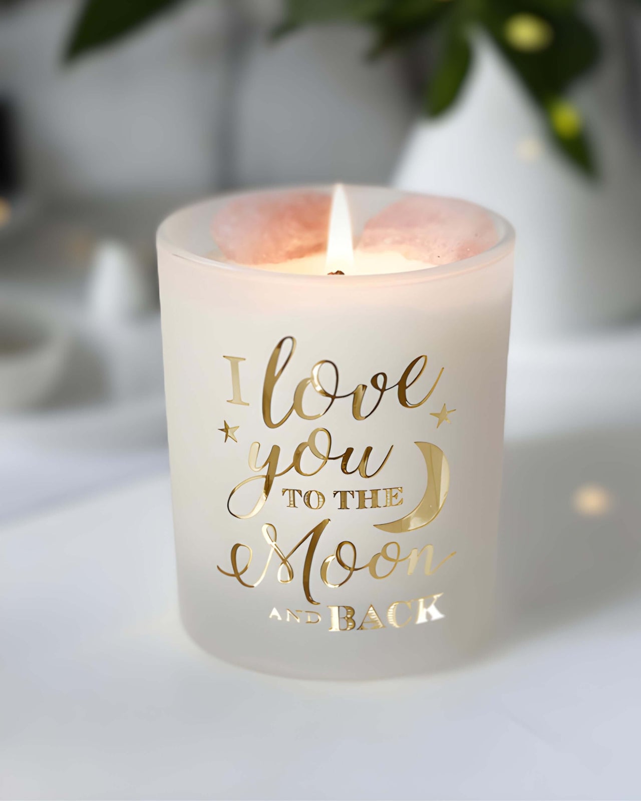 I I Love you to the Moon and Back - Rose Quartz Crystal Candle