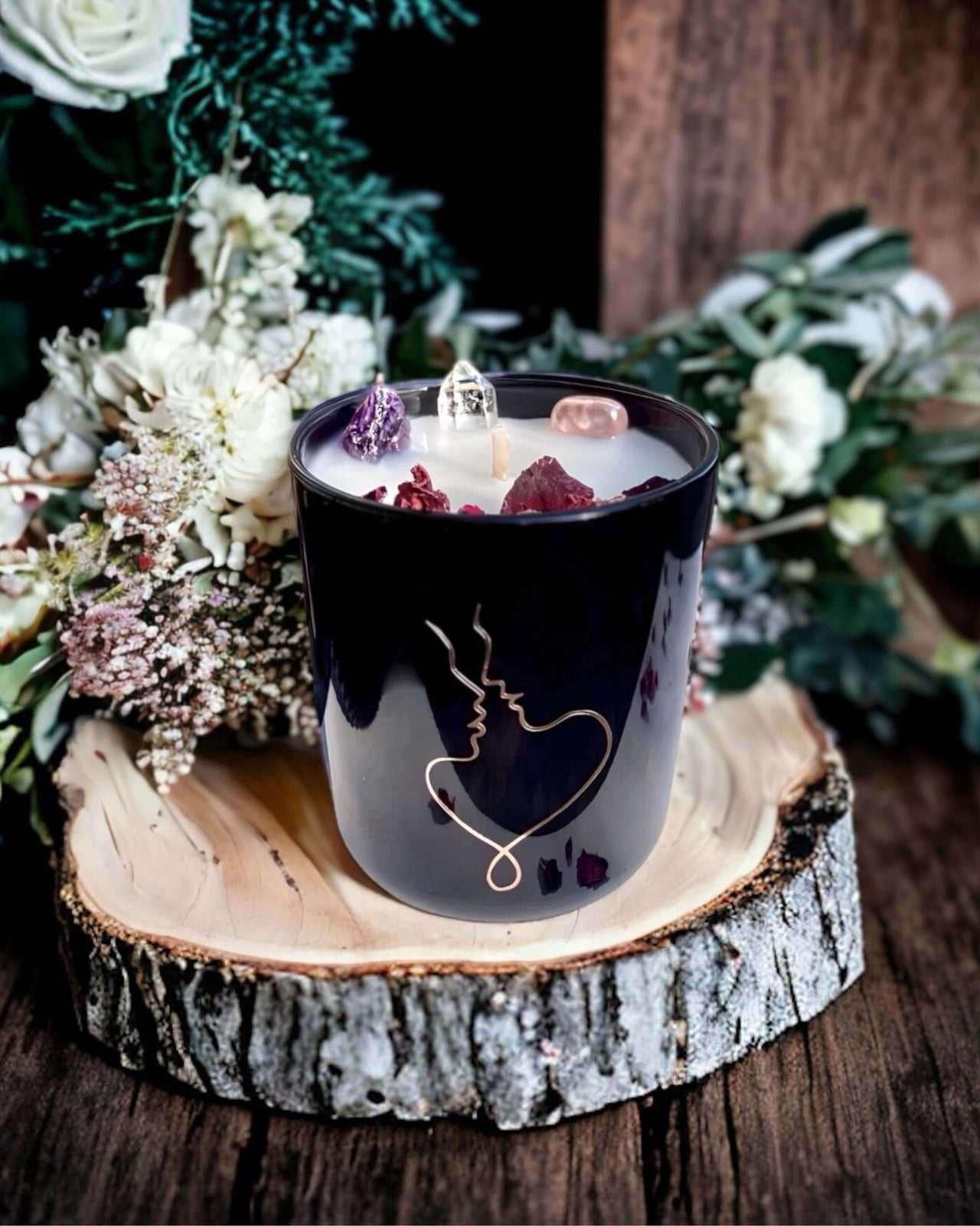 The Lovers Crystal Candle | Rose Quartz, Amethyst and Clear Quartz