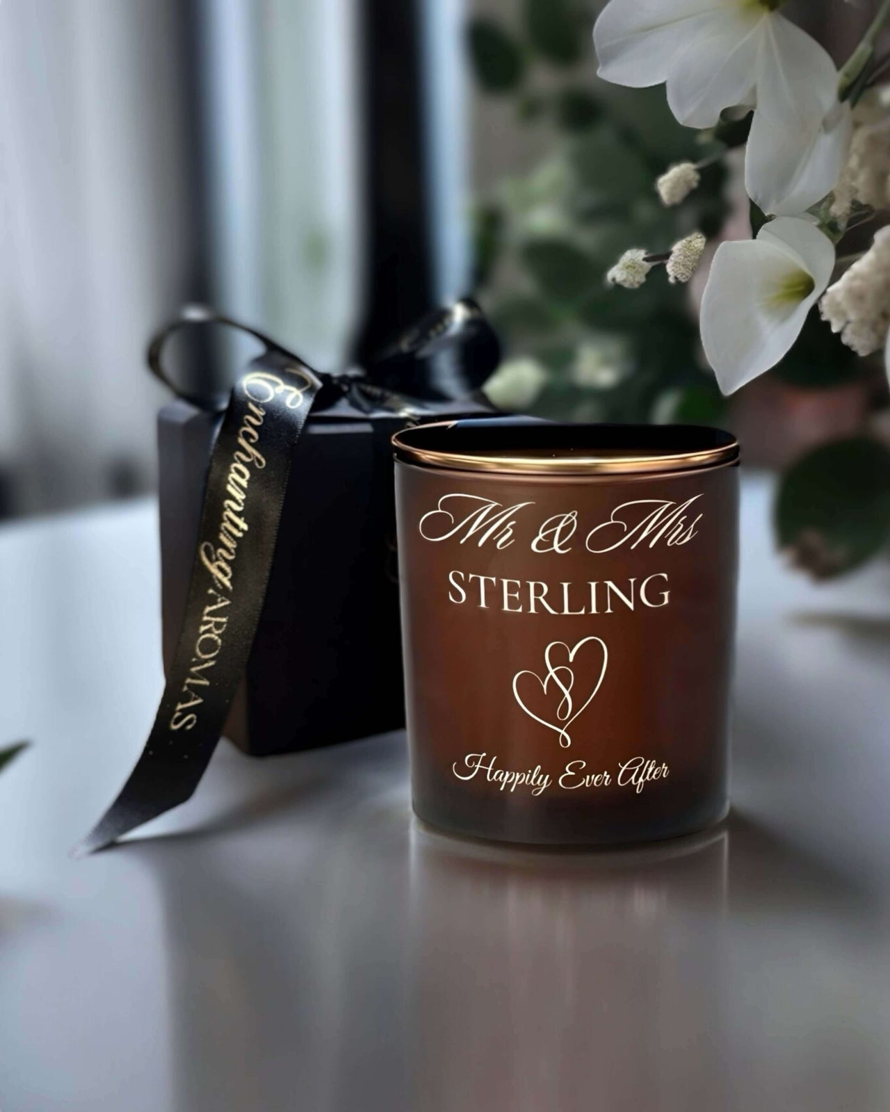 Luxe Amber Custom Wedding Candles, the perfect gift idea for the happy couple