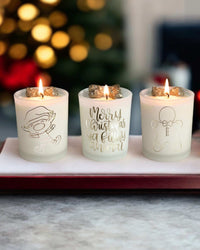 Thumbnail for Merry Christmas Ya Filthy Animal white candle trio Gift Set with Pyrite gemstones inside