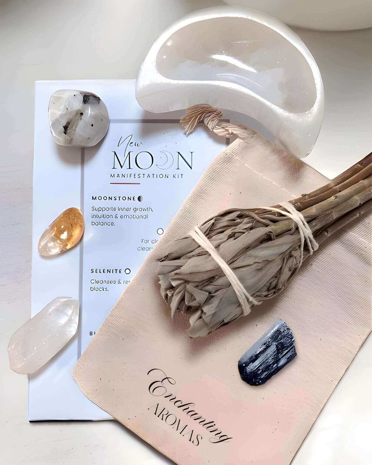 New Moon Manifestation Crystal and White Sage Kit