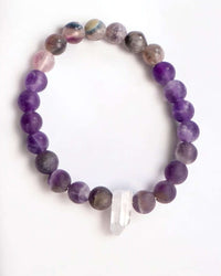 Thumbnail for Clear Quartz, Chevron Amethyst, Amethyst, and Purple Fluorite bracelet.