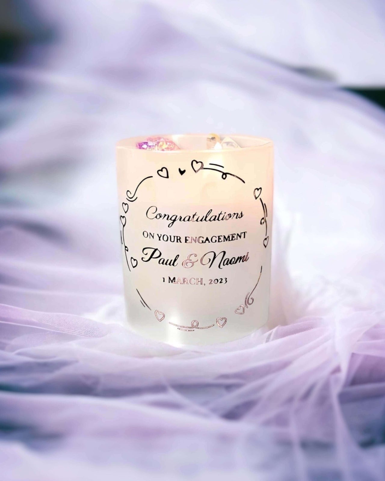 Custom Engagement Wedding Candles - Pearl White