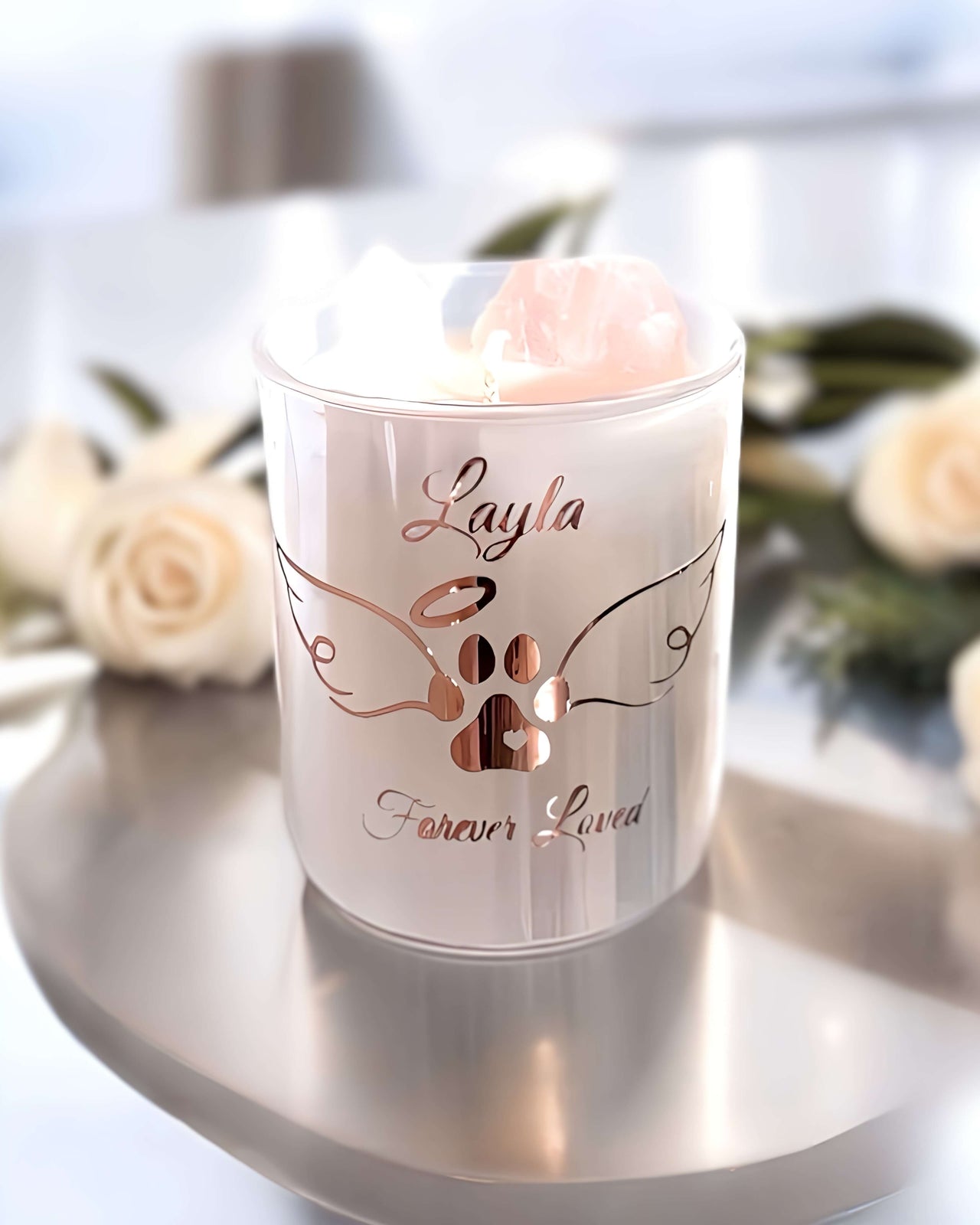 Beloved Pet Memorial Candle | Rose Quartz