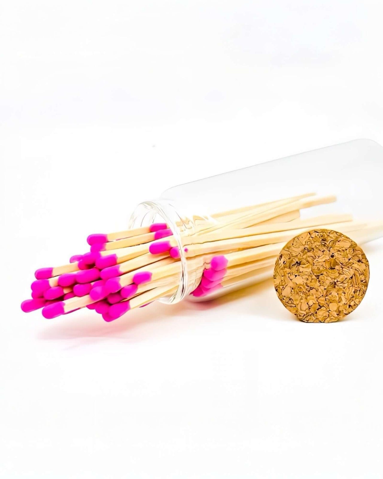 Stylish barbie pink multicoloured matches come in a mini apothecary jar