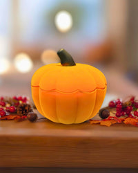 Thumbnail for Pumpkin-shaped candle, high-quality glass and finished with an opulent velvet-like texture.