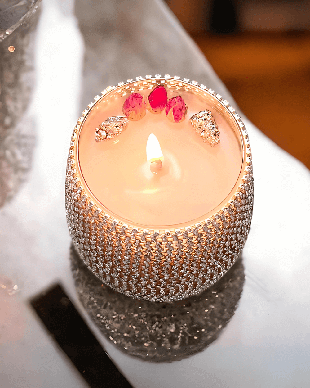 Stunning Pyrite Candles in a Diamontie encased jar