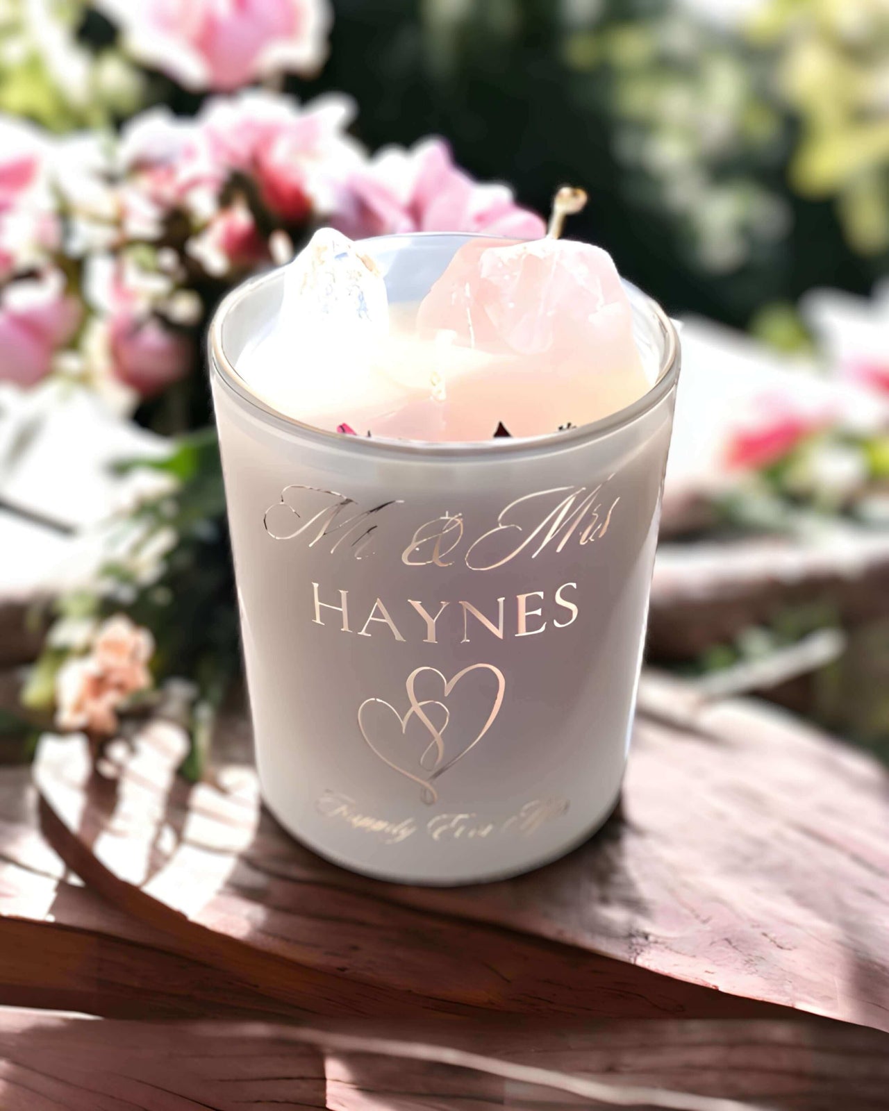 Personalised Wedding Candles - Rose Quartz