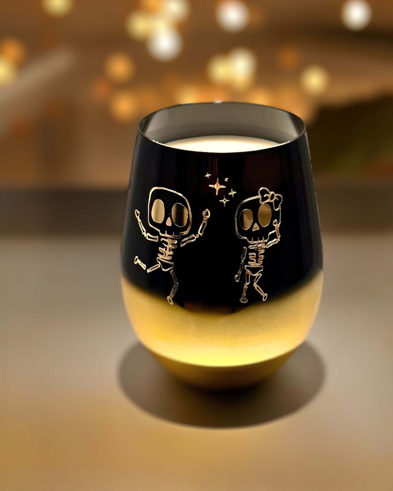 Dancing Skeleton Halloween Candle with a wooden wick