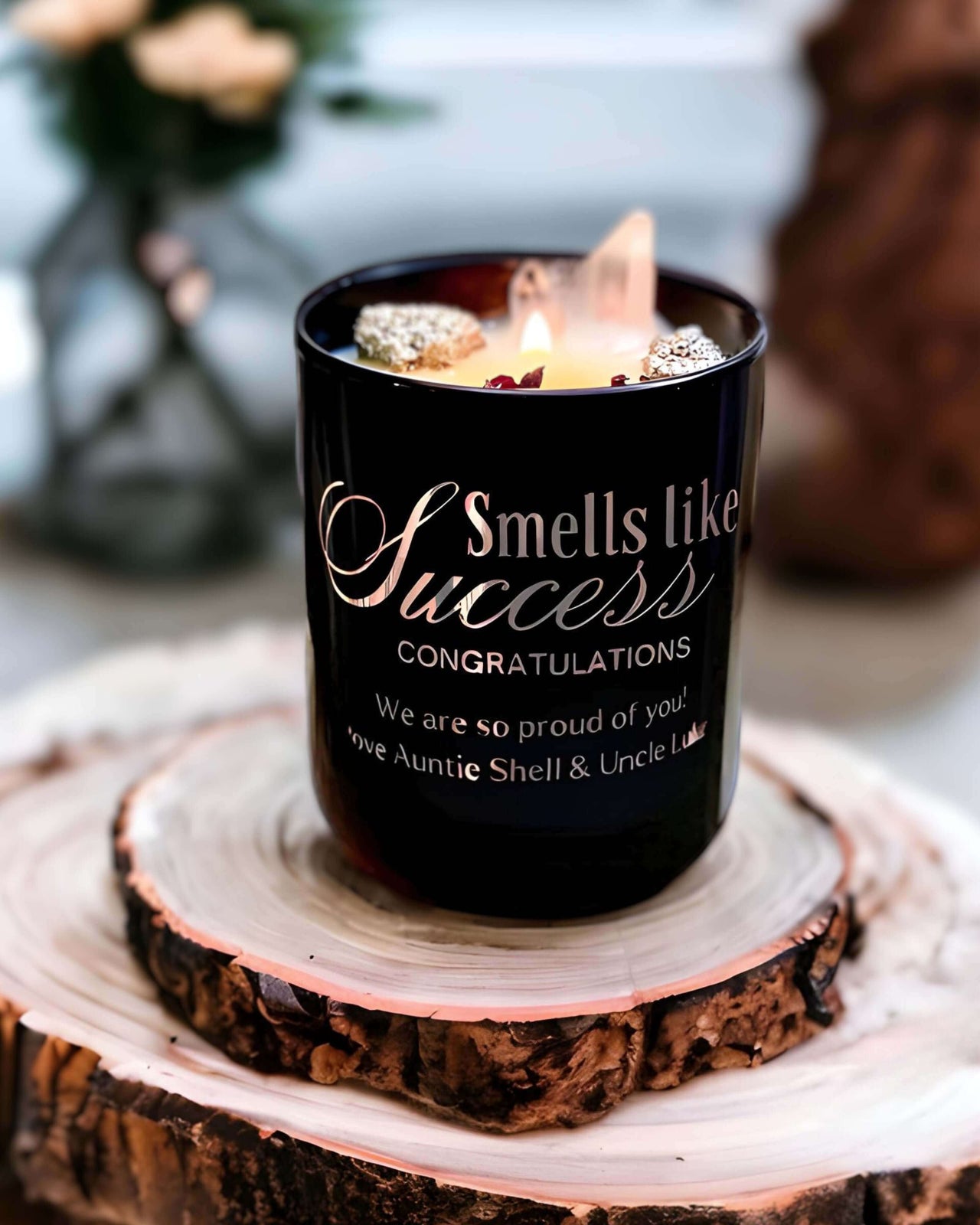 Smells like success custom crystal candles.