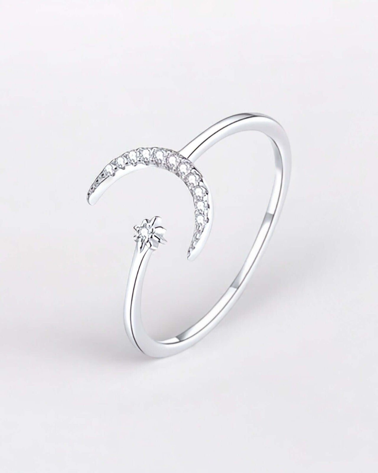 Silver Sun and Moon Sterling Silver Ring with Cubic Zirconia