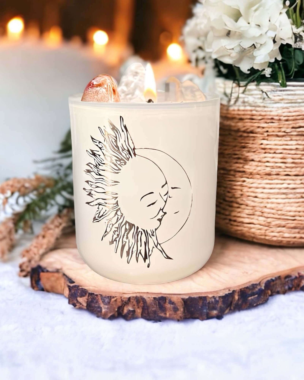 Sun and Moon Crystal Candles | Moonstone and Sunstone