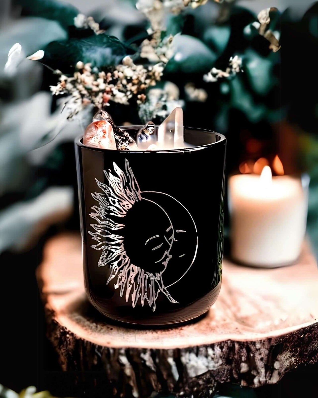 Sun and Moon Crystal Candle | Moonstone and Sunstone