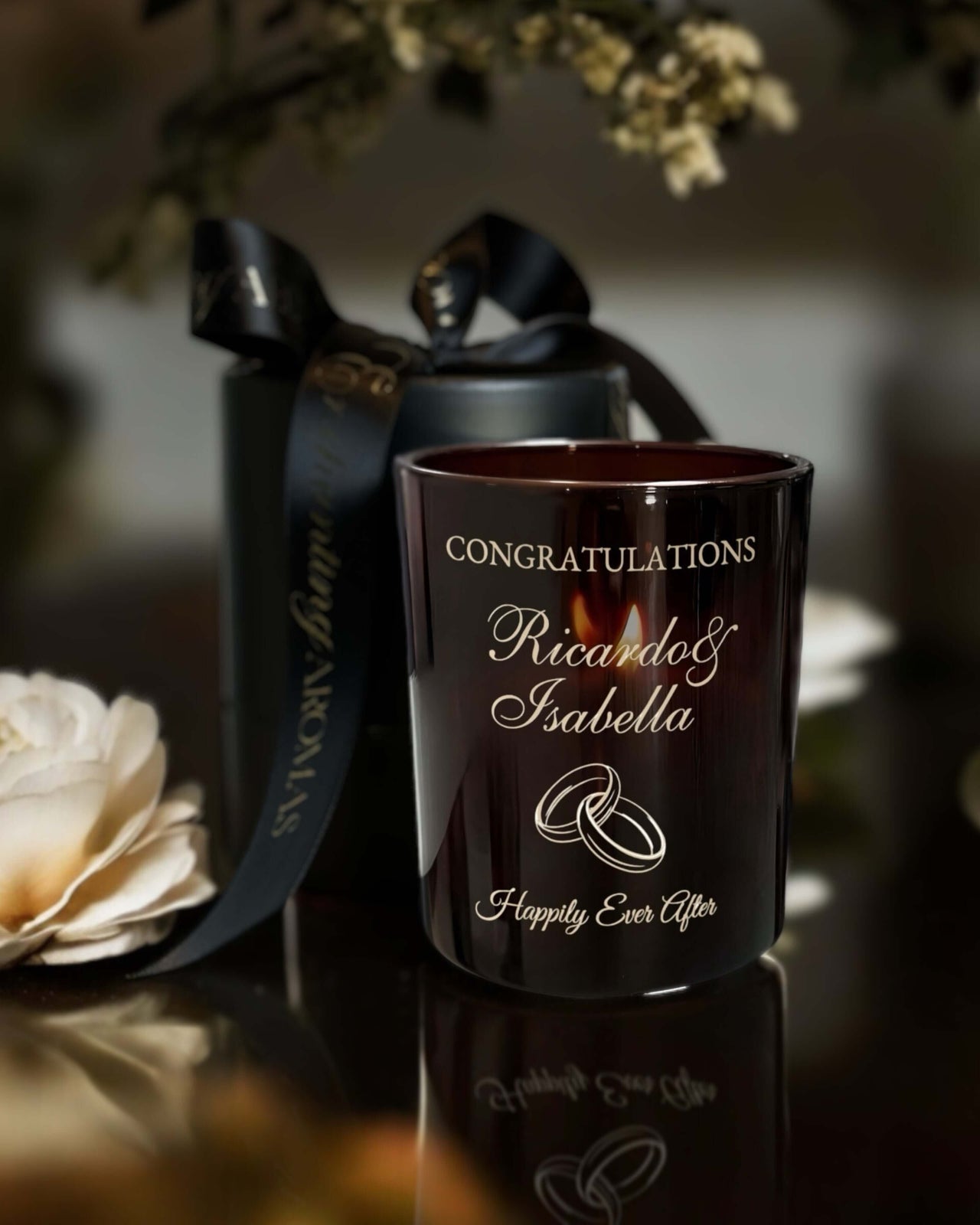 Luxe Amber Custom Wedding Candles, the perfect gift idea for the happy couple