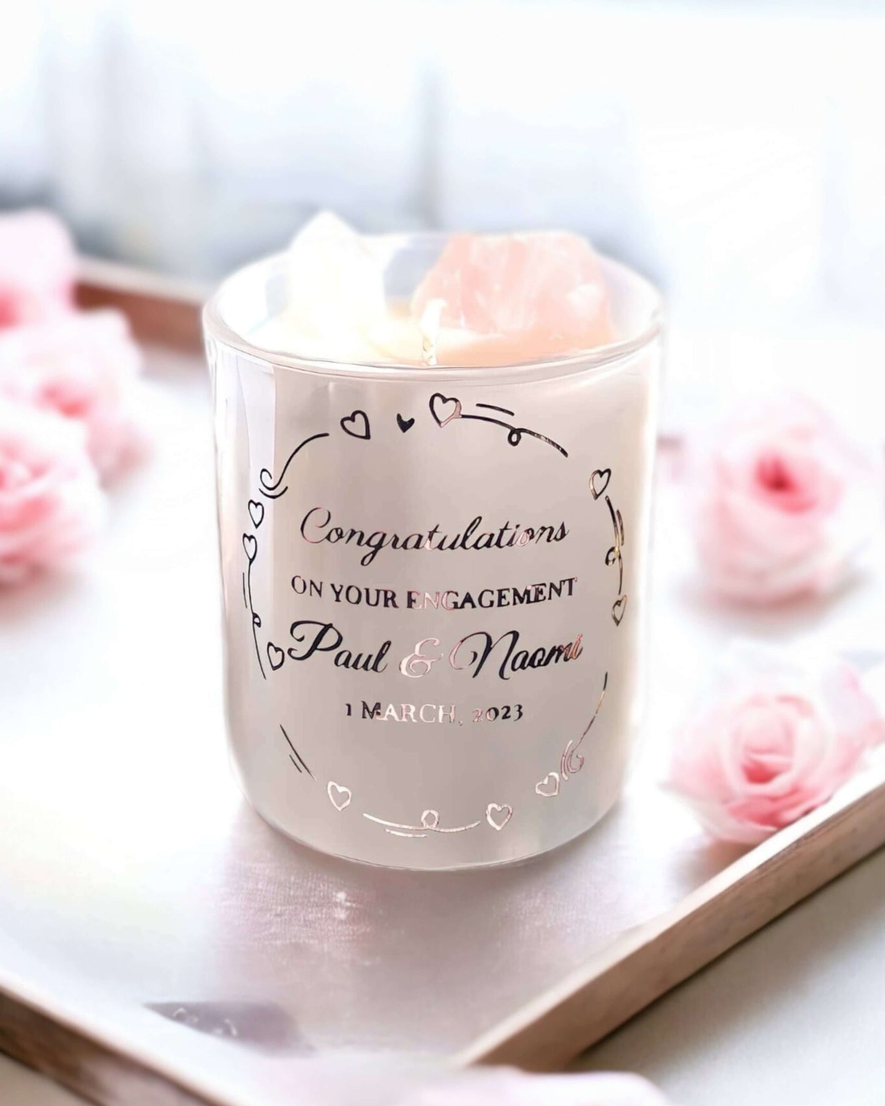 Custom Engagement Wedding Candles - Pearl White