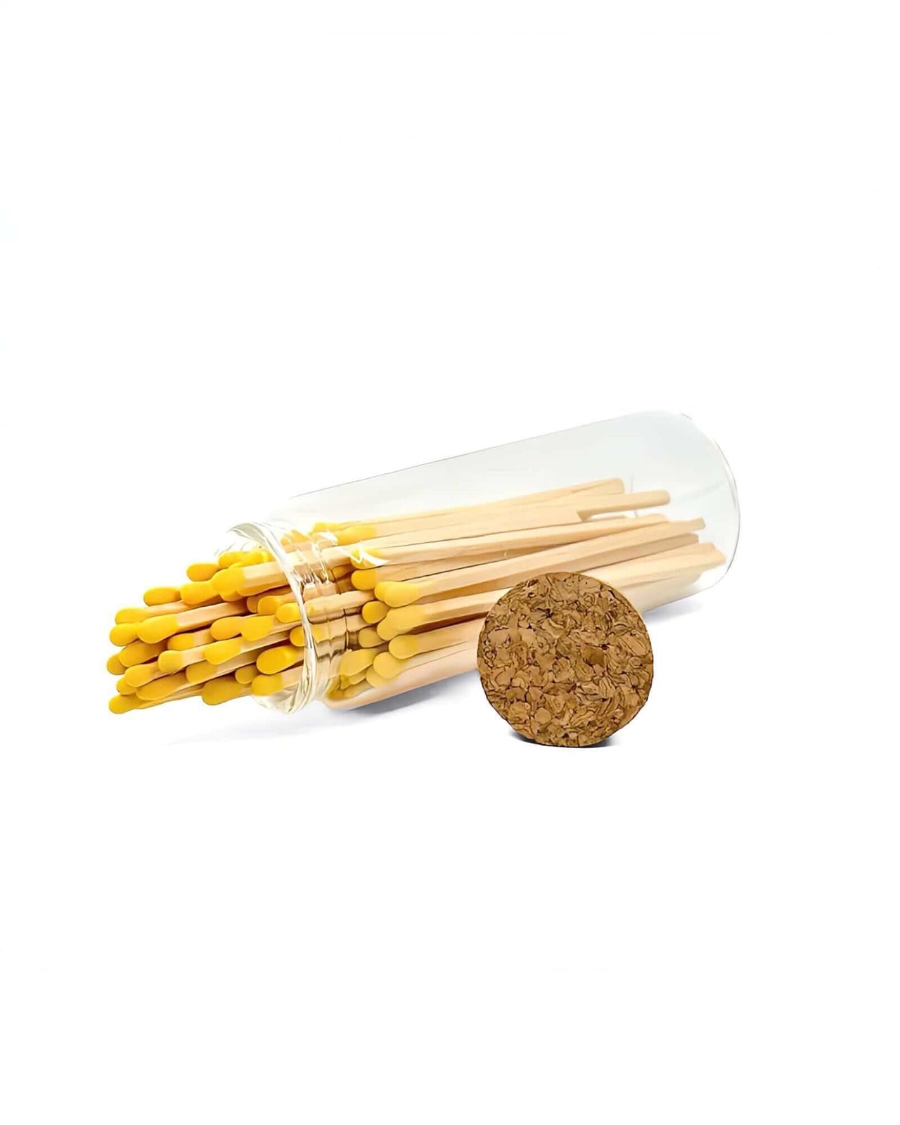 Stylish yellow multicoloured matches come in a mini apothecary jar