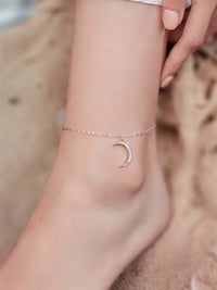 Thumbnail for Adorn your ankle with our Sterling Silver Moon Anklet, embellished with Cubic Zirconia.