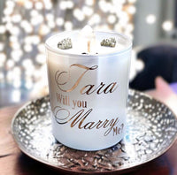 Thumbnail for Elevate your proposal with Custom Proposal Candles. Personalized with Pyrite and Quartz