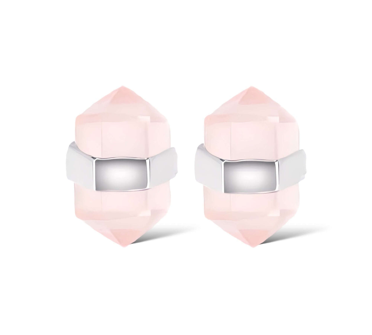 Rose Quartz Sterling Silver Stud Earrings | Pencil Cut