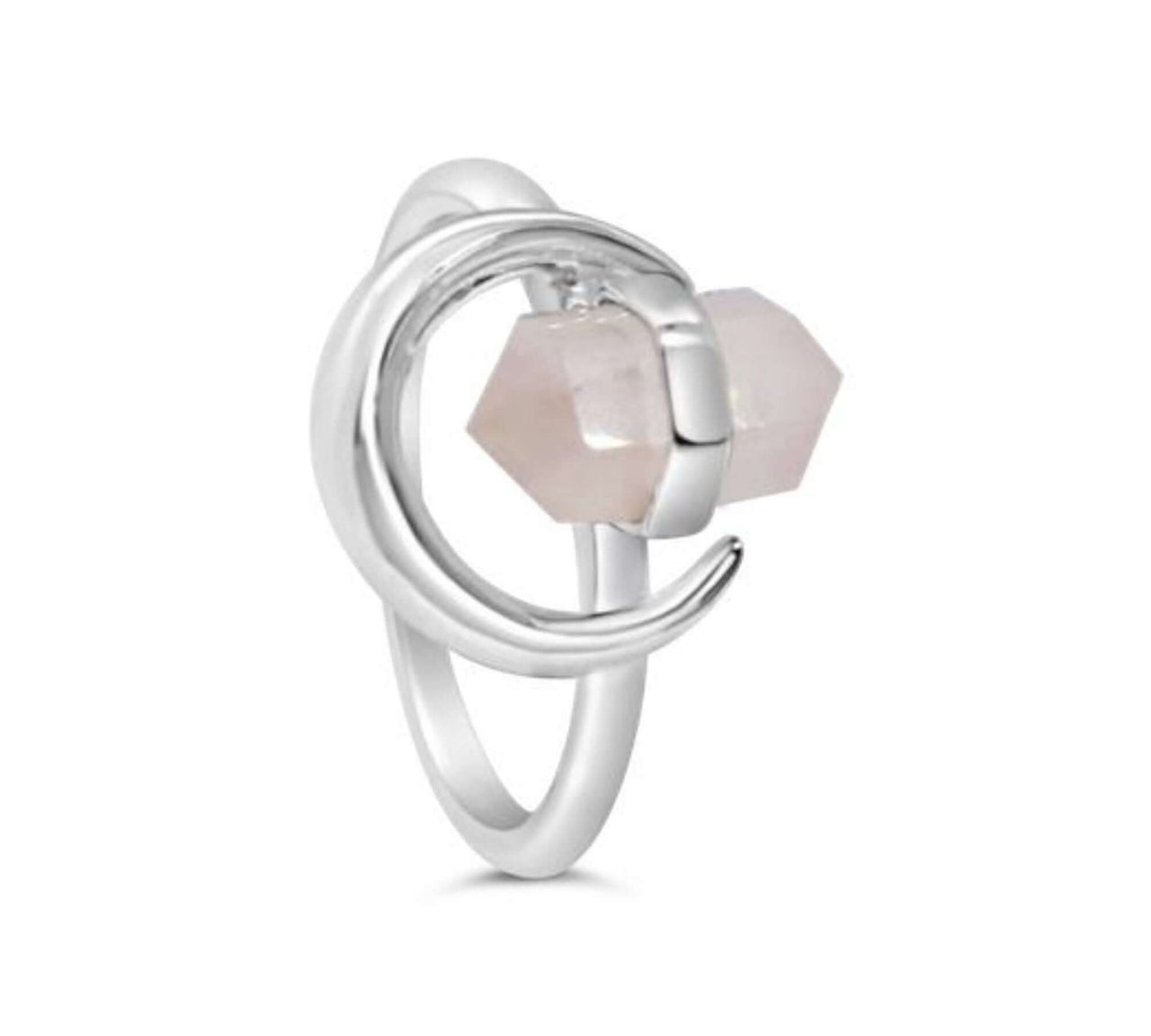 Rose Quartz Moon Ring - Bohemian Sterling Silver Jewelry