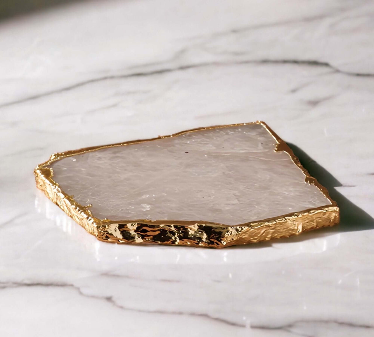 Natural Quartz Plate | Gold EdgeCrystal slice