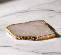 Thumbnail for Natural Quartz Plate | Gold EdgeCrystal slice