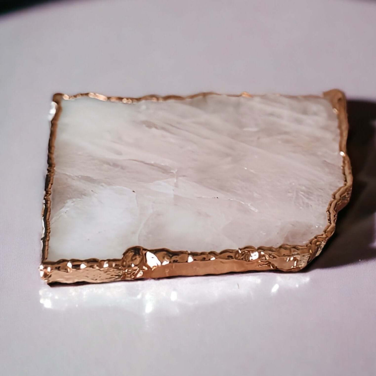 Natural Quartz Plate | Gold EdgeCrystal slice