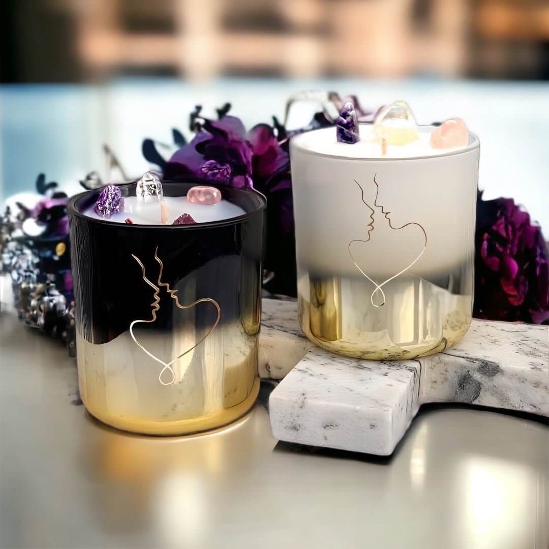 The Lovers Ombré Glam Candle | Rose Quartz, Clear Quartz and AmethystSoy Candle