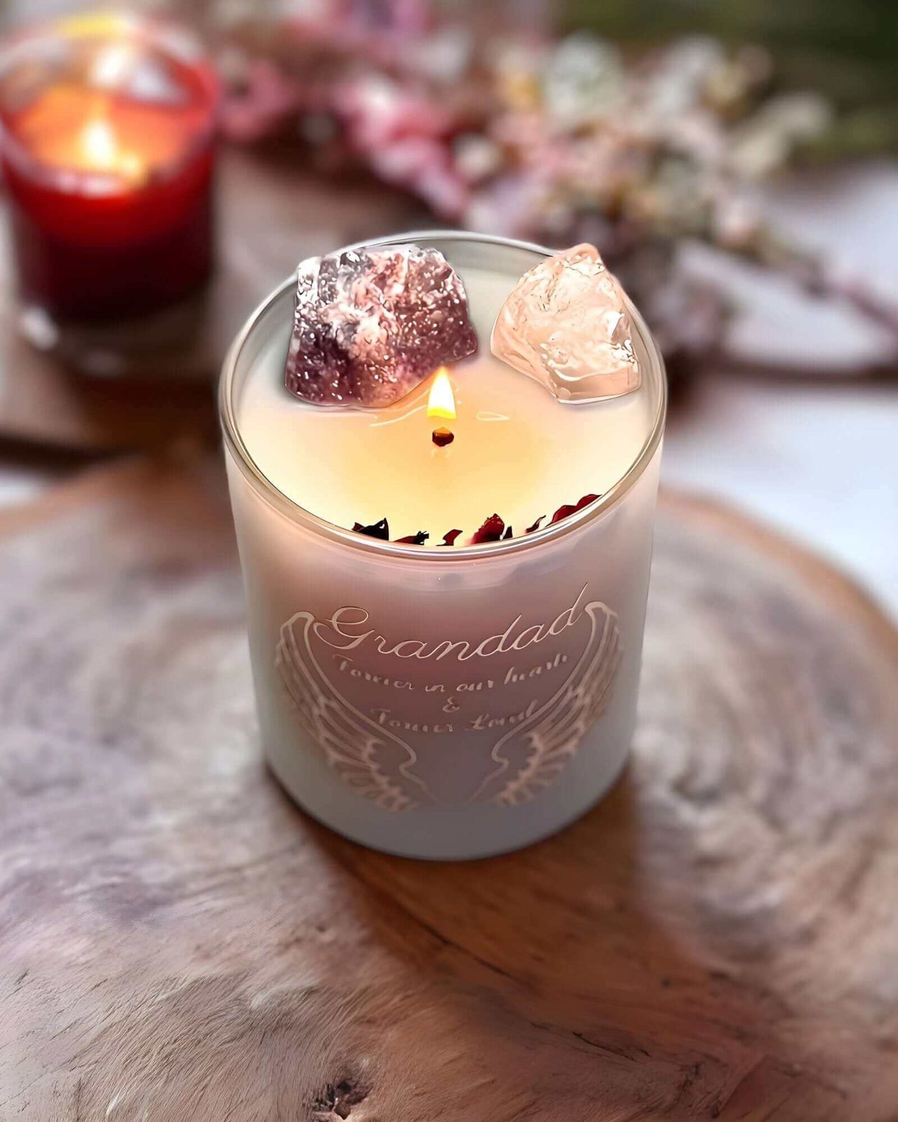 Pearl White Bereavement Candle - Lepidolite Smoky Quartz Light Honour memories