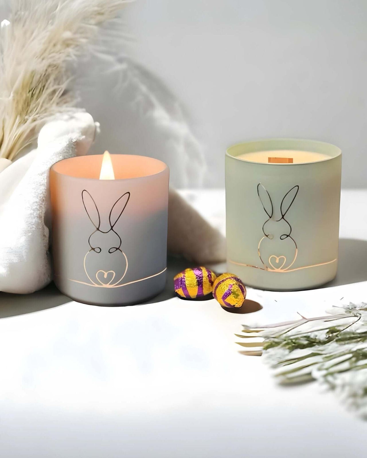 Embrace Easter with Bunny Love Candle's soothing fragrances. Wooden wick design for a cosy glow