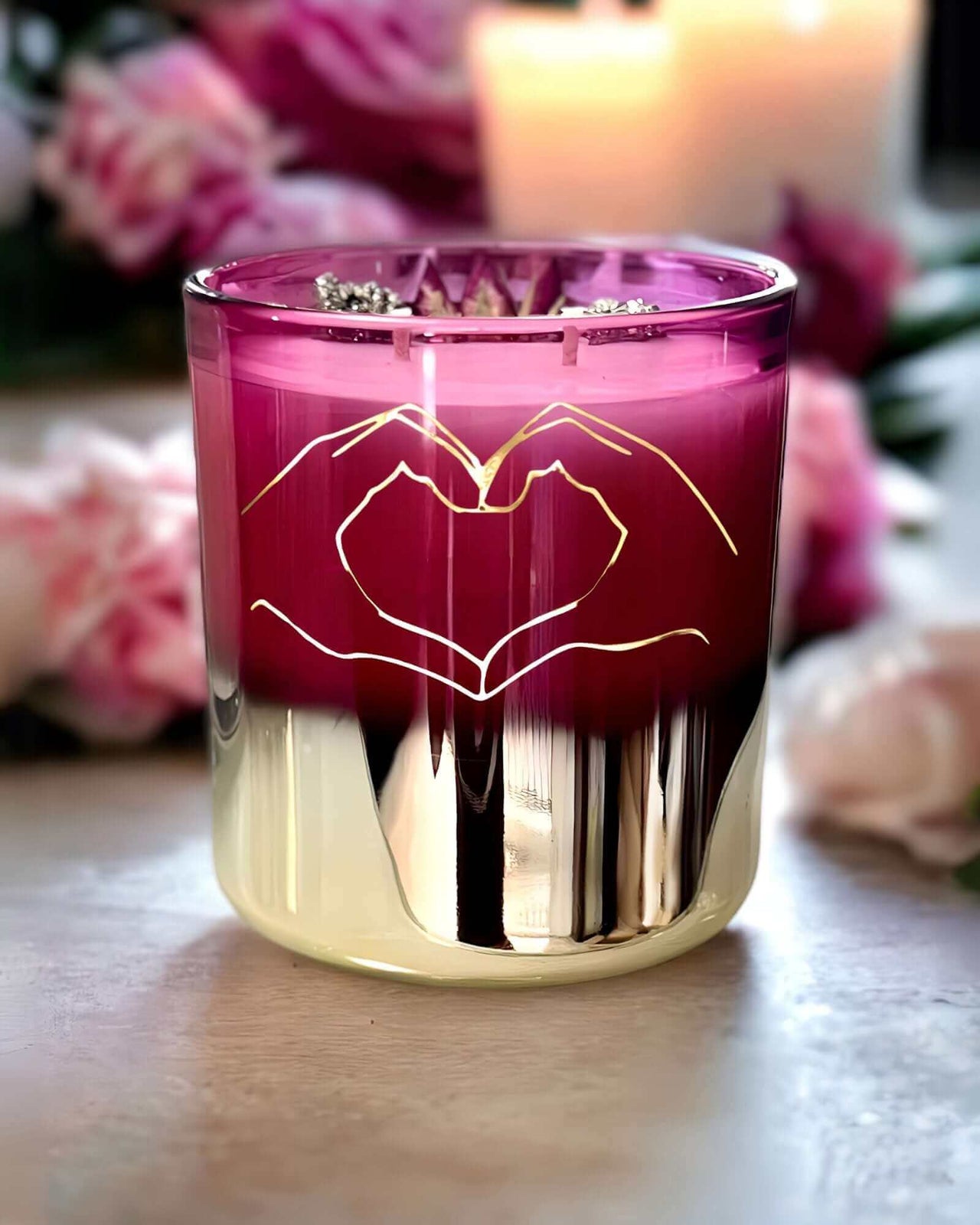 Gold Foil Heart Crystal Candle - Enchanting Aromas A$69.00